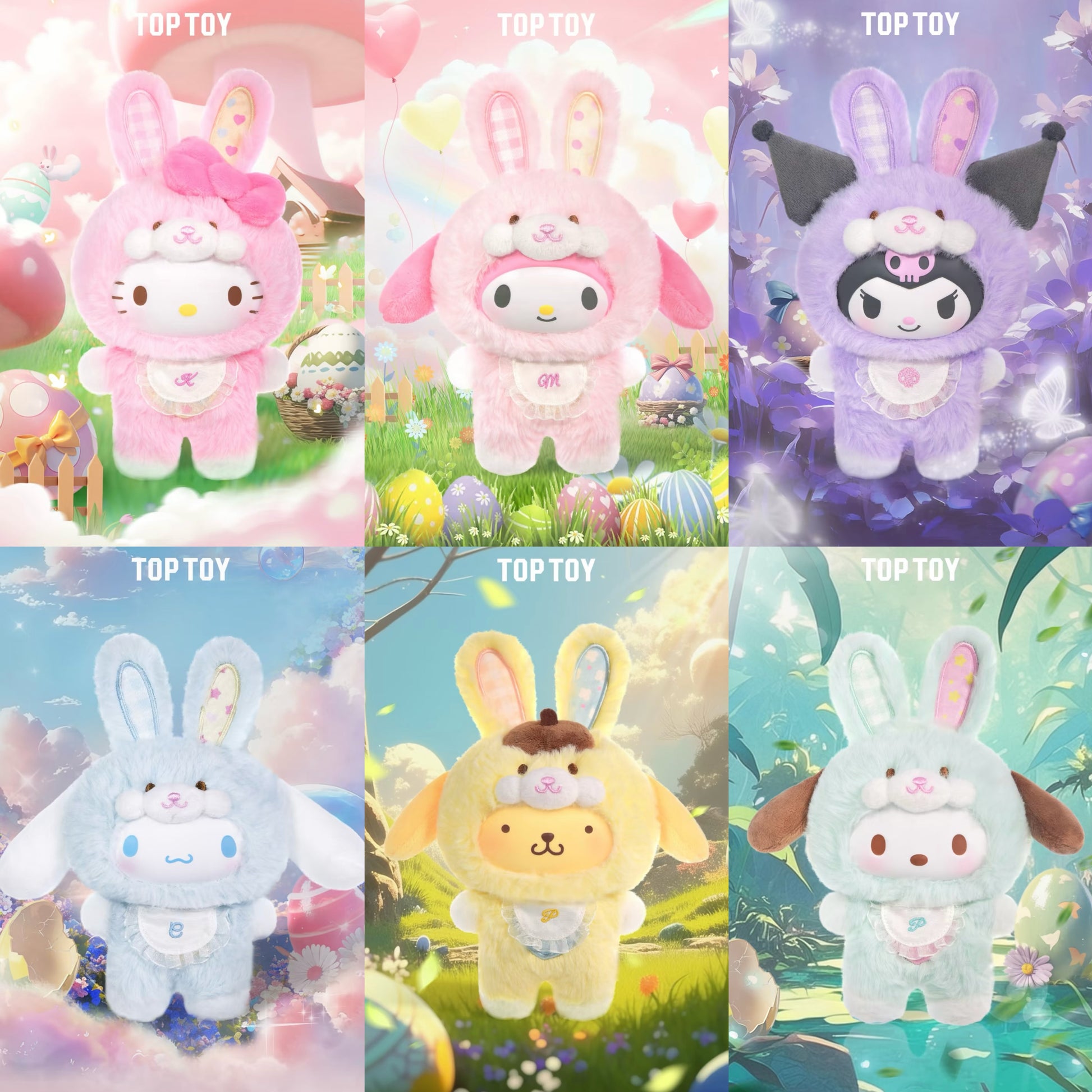 TopToy Sanrio Characters Cheer For Four | Hello Kitty My Melody Kuromi Cinnamoroll Pompompurin Pochacco Pastel Easter Rabbit - Collectable Toys Mystery Blind Box
