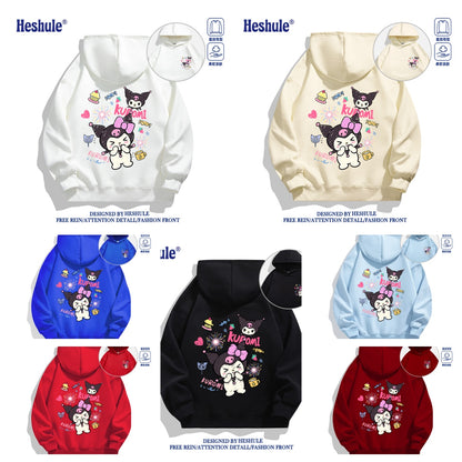 Japanese Cartoon Kuromi Casual Style Hoodie Series | Happy Kuromi with Dessert Front & Back - Kawaii Fashion Items