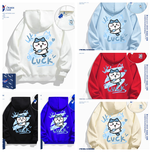Japanese Cartoon ChiiKawa Casual Style Hoodie Series | Hachiware Luck Front & Back - Kawaii Fashion Items
