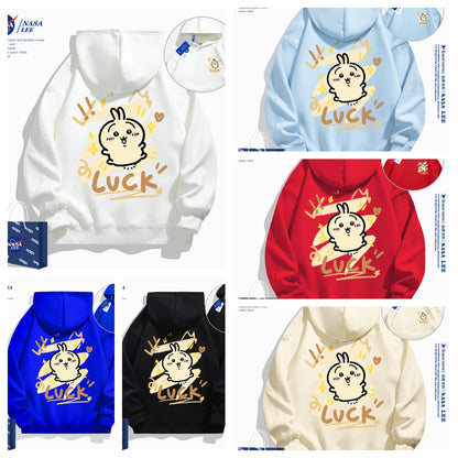 Japanese Cartoon ChiiKawa Casual Style Hoodie Series | Usagi Luck Front & Back - Kawaii Fashion Items