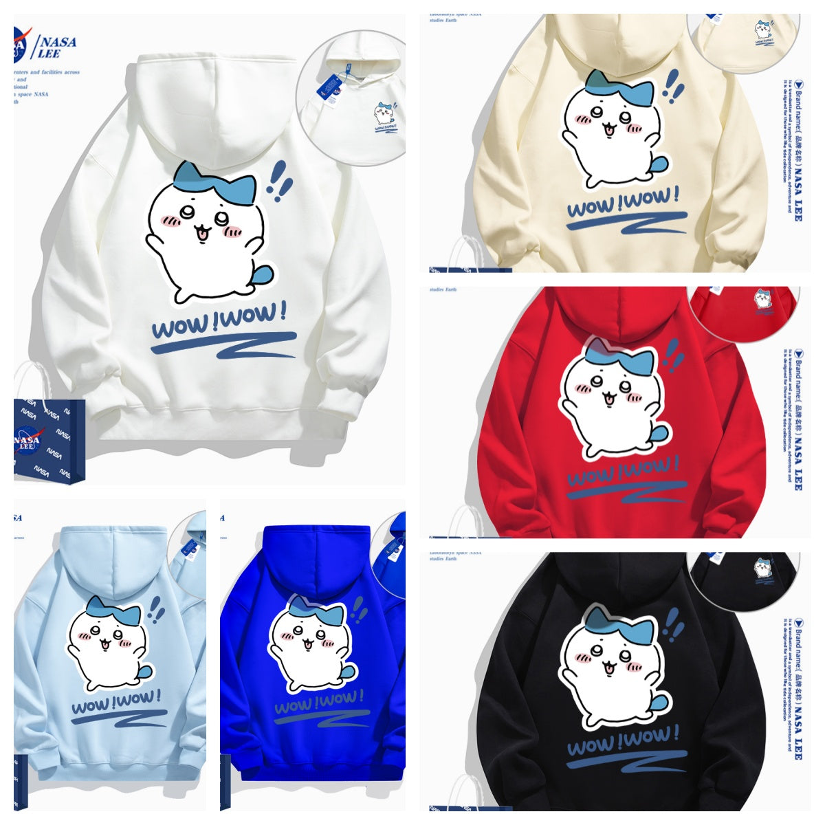 Japanese Cartoon ChiiKawa Casual Style Hoodie Series | Hachiware Wow Front & Back - Kawaii Fashion Items