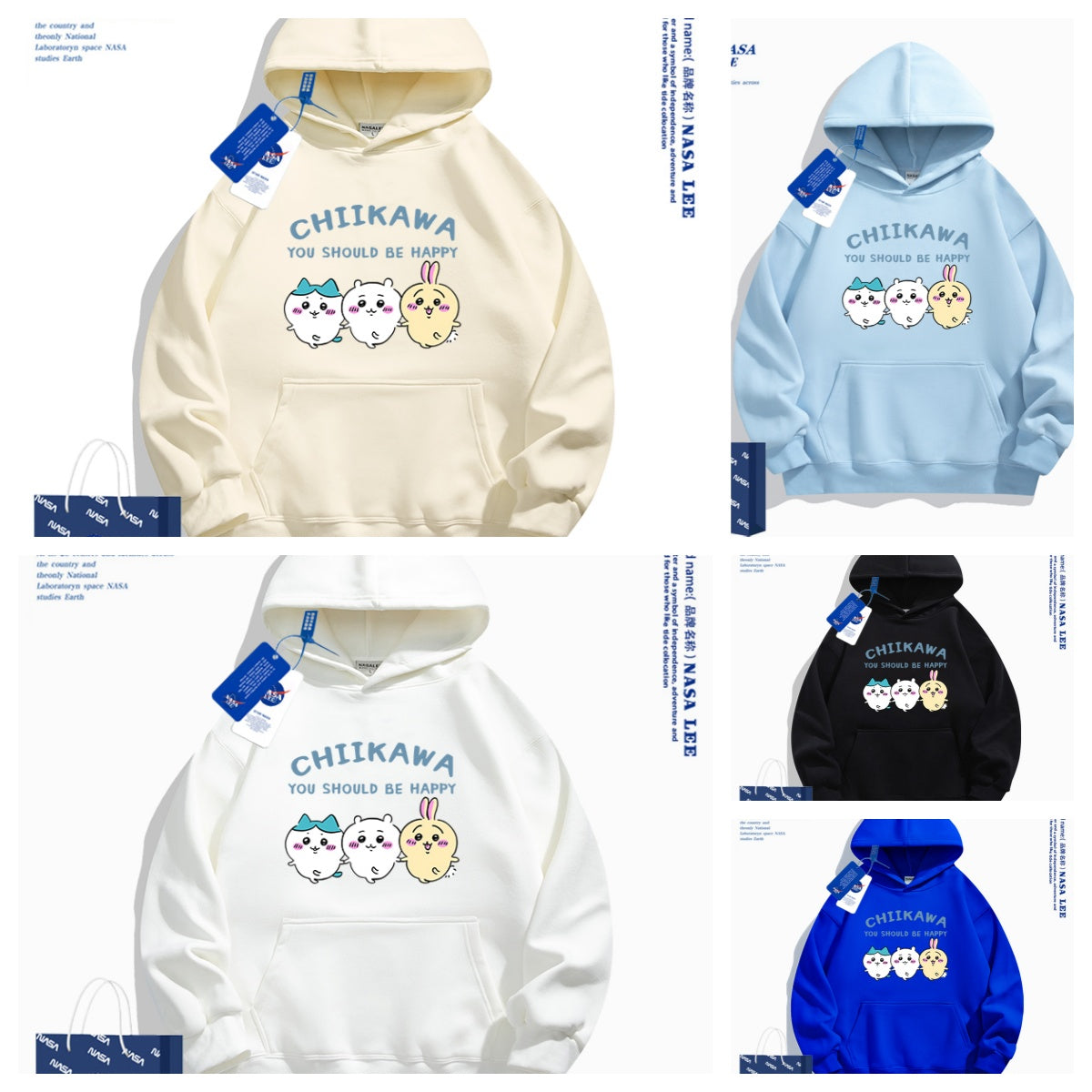 Japanese Cartoon ChiiKawa Casual Style Hoodie Series | Chiikawa Hachiware Usagi You Should Be Happy - Kawaii Fashion Items