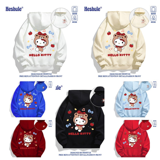 Japanese Cartoon Hello Kitty Casual Style Hoodie Series | Bear Kitty Front & Back - Kawaii Fashion Items