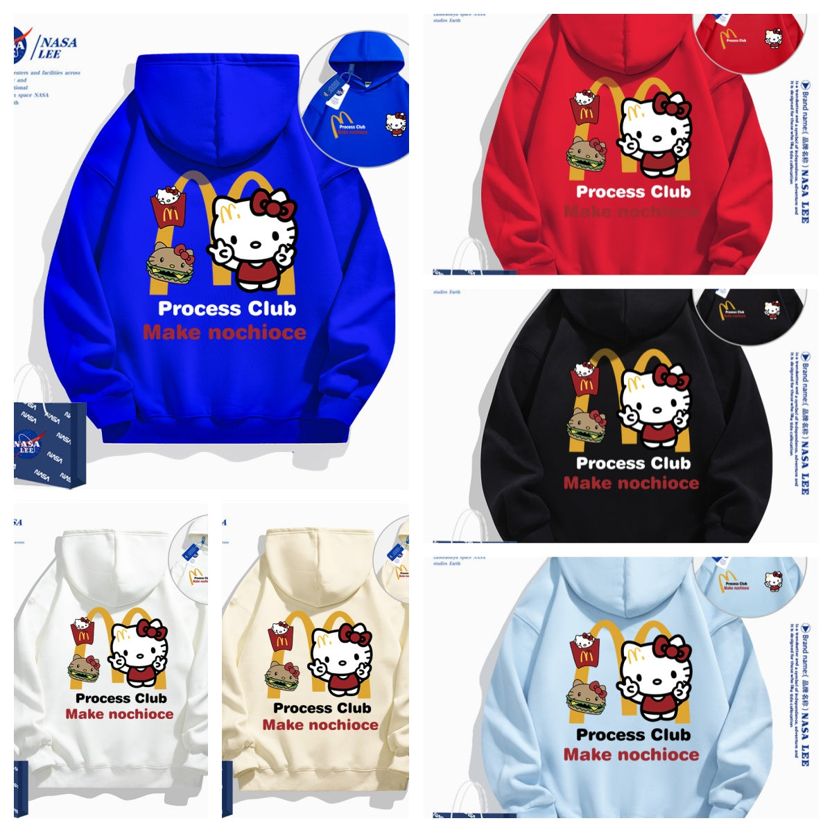 Japanese Cartoon Hello Kitty Casual Style Hoodie Series | Kitty Fastfood Front & Back - Kawaii Fashion Items