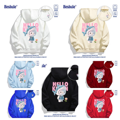 Japanese Cartoon Hello Kitty Casual Style Hoodie Series | 3D Shark Kitty Front & Back - Kawaii Fashion Items