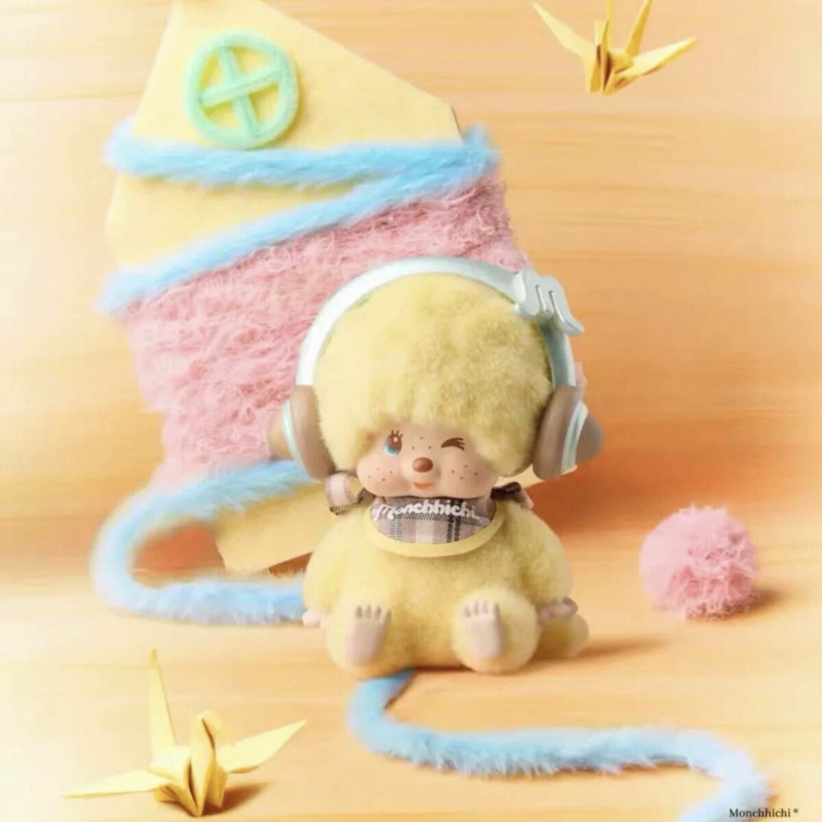 Monchhichi Macarons blind box plush pendant Cheese Yellow design with headphones