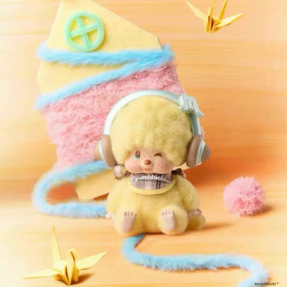 Monchhichi Macarons blind box plush pendant Cheese Yellow design with headphones