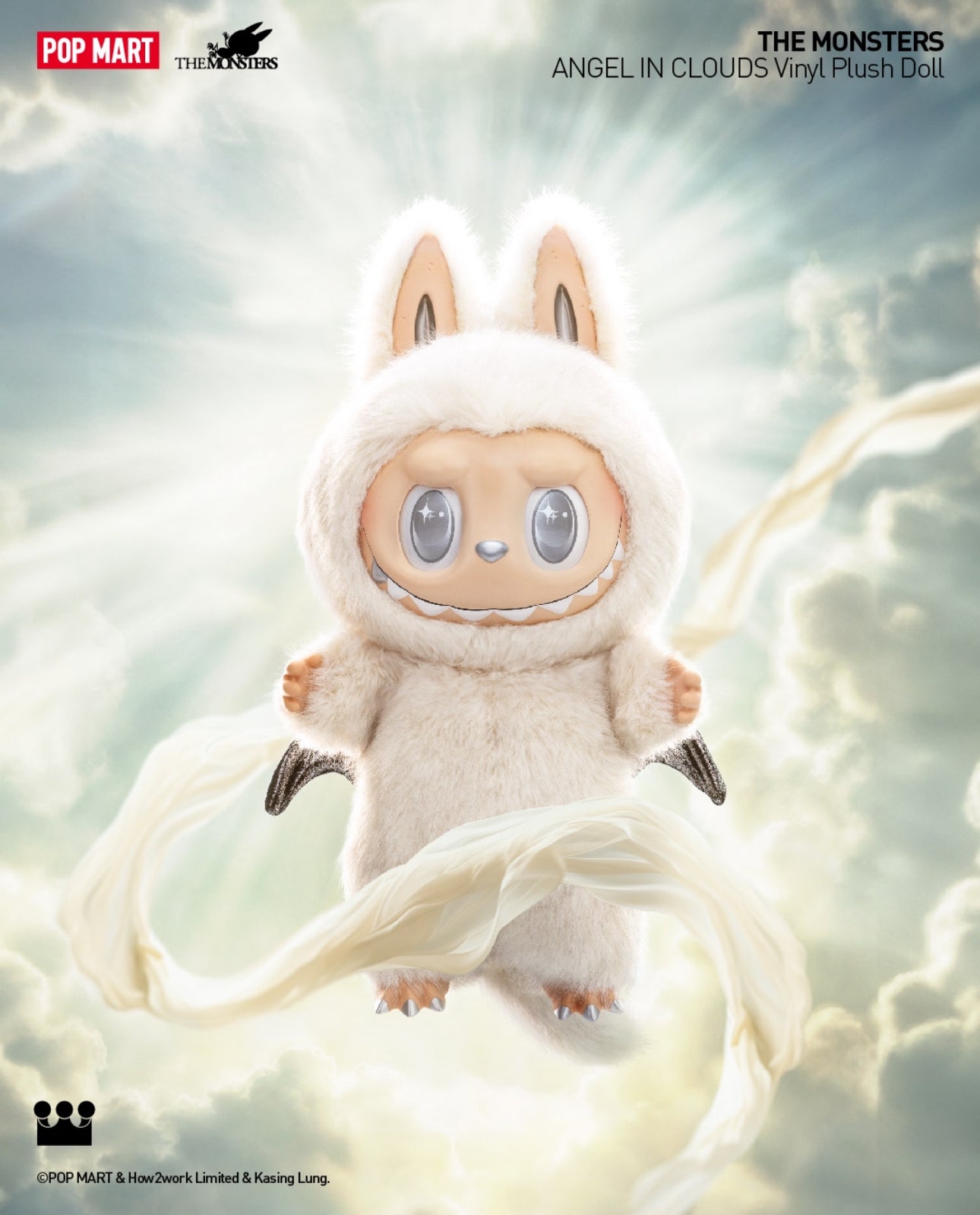 Popmart The Monster Limited Edition | Zimomo Angel In Clouds Vinyl Plush Giant Figure Keychain - 58cm Kasing Lung Zimomo Labubu Toy Collection