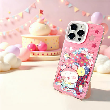 Japanese Cartoon ChiiKawa Happy Amusement Park Laser Case | Chiikawa Hachiware Usagi Momonga Shisa Crab - iPhone Case 11 12 13 14 15 16 16e 17 17e Pro Promax