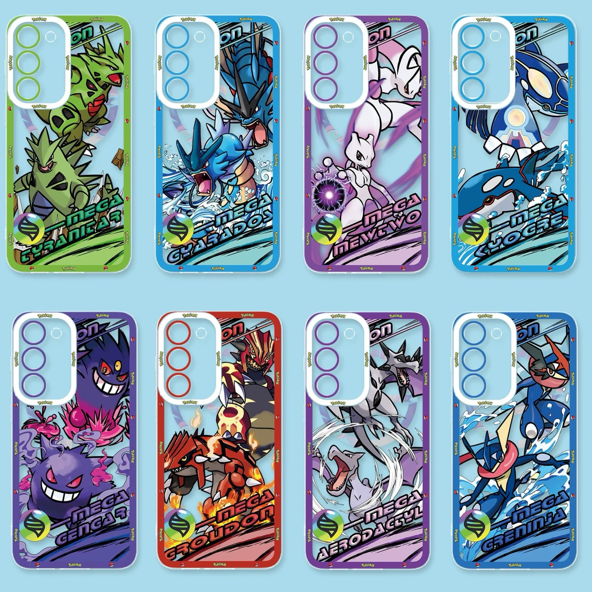 Japan Cartoon Pokemon Mega Evolution Anime | Tyranitar Gyarados Mewtwo Kyogre Gengar Groudon Aerodactyl Ash Greninja - Phone Case Samsung Galaxy S26 S25 S24 S 23 S22 S21 FE Ultra Edge