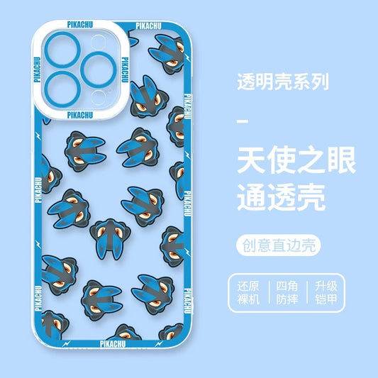 Japan Cartoon Pokemon Full Happy Face Verison | Lucario - iPhone Case 6 7 8 PLUS SE2 XS XR X 11 12 13 14 15 16 16e Pro Promax 12mini 13mini