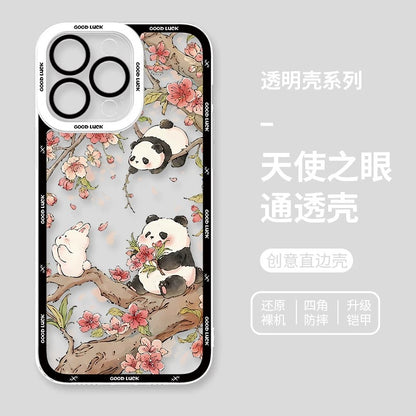 Cute Animal Panda | Chinese Ink Painting Black Version - iPhone Case PLUS SE2 XS XR X 11 12 13 14 15 16 16e 17 17e Pro Promax 12mini 13mini