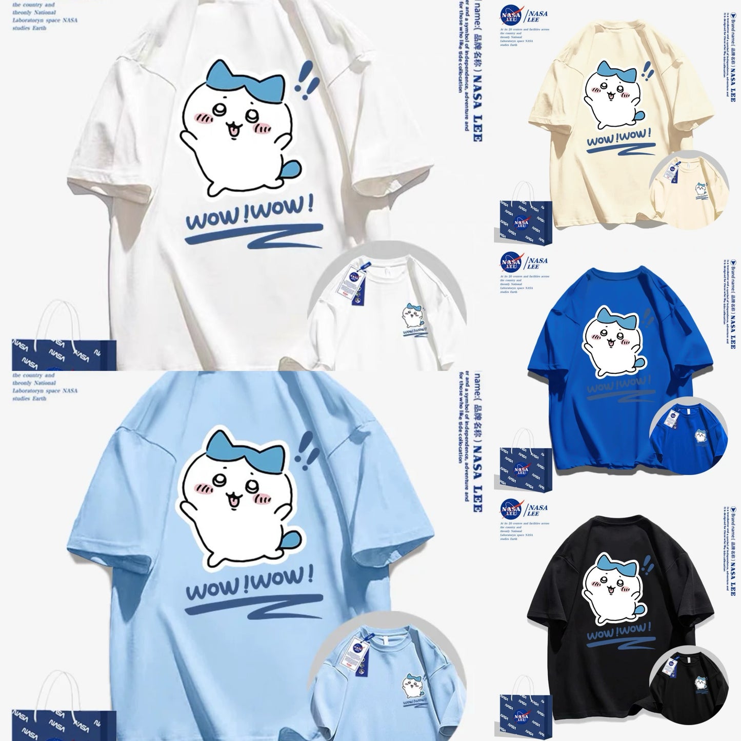 Japanese Cartoon ChiiKawa Casual Style T-Shirt Series | Hachiware Wow Front & Back - Kawaii Fashion Items