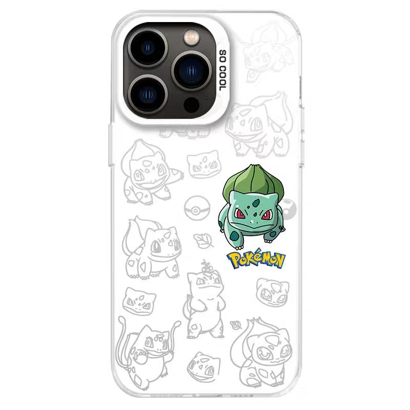 Japanese Cartoon Pokemon Matt & Silver Case Part3 | Pikachu Charmander Bulbasaur Squirtle Mimikyu Jigglypuff Mew 8 Styles - iPhone Case PLUS SE2 XS XR X 11 12 13 14 15 16 16e 17 17e Pro Promax 12mini 13mini