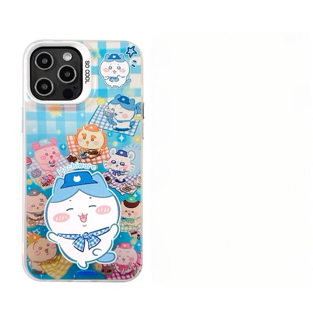 Japanese Cartoon ChiiKawa Picnic Times Laser Case | ChiiKawa Hachiware Usagi - iPhone Case 11 12 13 14 15 16 16e 17 17e Pro Promax