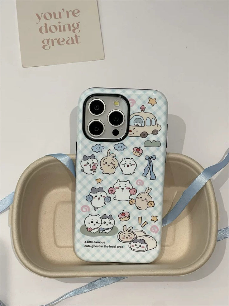 Japanese Cartoon ChiiKawa Hachiware Usagi Happy Day Double Protect iPhone Case 11 12 13 14 15 Pro Promax