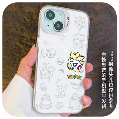 Japanese Cartoon Pokemon Matt & Silver Case Part4 | Psyduck Snorlax Slowpoke Oddish Togepi Gengar Lucario 7 Styles - iPhone Case PLUS SE2 XS XR X 11 12 13 14 15 16 16e 17 17e Pro Promax 12mini 13mini