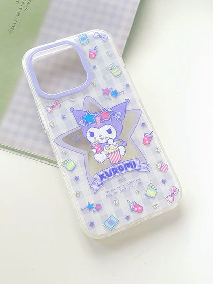 Japanese Cartoon Kuromi with Star Purple Clean Matt iPhone Case 12 13 14 15 Pro Promax