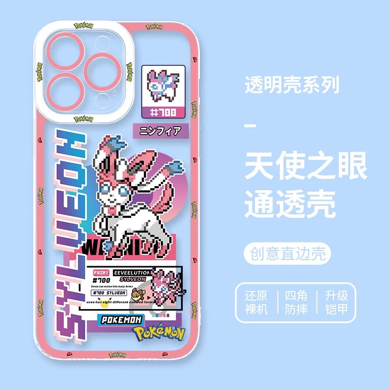 Japan Cartoon Pokemon Game Pixel Evolution Evolve Version | Eevee Vaporeon Jolteon Flareon Espeon Umbreon Leafeon Glaceon Sylveon - iPhone Case PLUS SE2 XS XR X 11 12 13 14 15 16 16e 17 17e Pro Promax 12mini 13mini