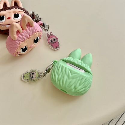 Cute Cartoon Silicone Labubu with Keychain | Brown Pink Green - AirPods AirPodsPro AirPods3 Case