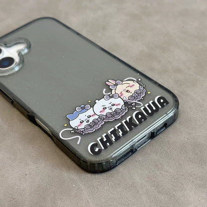 Japanese Cartoon ChiiKawa Gittler Black Clear Case | Devil Group Chiikawa Hachiware Usagi - iPhone Case Plus SE2 11 12 13 14 15 16 16e 17 17e Pro Promax 12mini 13mini