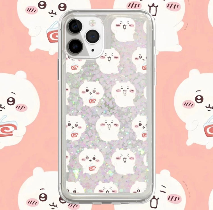 Japanese Cartoon Chiikawa Kawaii FullScreen | ChiiKawa Hachiware Usagi Glitter QuickSand iPhone Case 6 7 8 PLUS SE2 XS XR X 11 12 13 14 15 Pro Promax 12mini 13mini