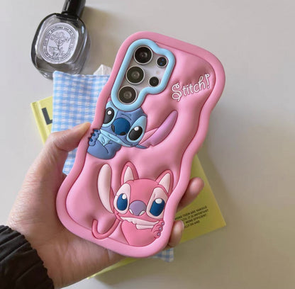 Cartoon Silicone Phone Case | Stitch Pink Blue - Phone Case Samsung Galaxy S25 S24 S23 Ultra KawaiiGiftLand