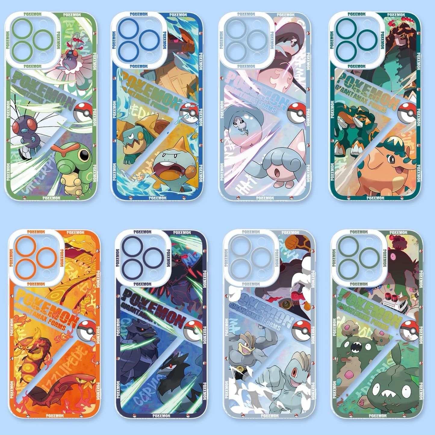 Japan Cartoon Pokemon Evolution Verison | Caterpie Butterfree Chewtle Hatenna Cufant Sizzlipede Corvisquire Machop Trubbish - iPhone Case PLUS SE2 XS XR X 11 12 13 14 15 16 16e 17 17e Pro Promax 12mini 13mini