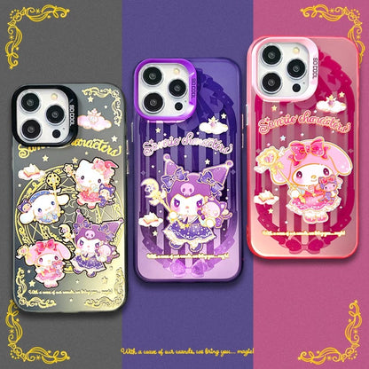 Japanese Cartoon Sanrio Magic School | Kuromi Witch Laser Colour Clear - iPhone Case 11 12 13 14 15 16 Pro Promax