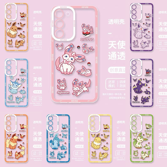 Japanese Cartoon Pokemon Case Eevee Evolution Cute Emo Version | Eevee Vaporeon Jolteon Flareon Espeon Umbreon Leafeon Glaceon Sylveon 9 Styles  - Phone Case Samsung Galaxy S26 S25 S24 S23 S22 S21 FE Ultra Edge