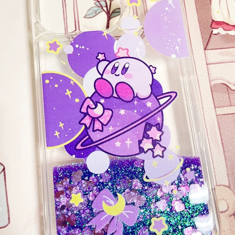 Japanese Cartoon Pink Monster Starkabi on Planet Purple Glitter QuickSand iPhone Case 6 7 8 PLUS SE2 XS XR X 11 12 13 14 15 Pro Promax 12mini 13mini