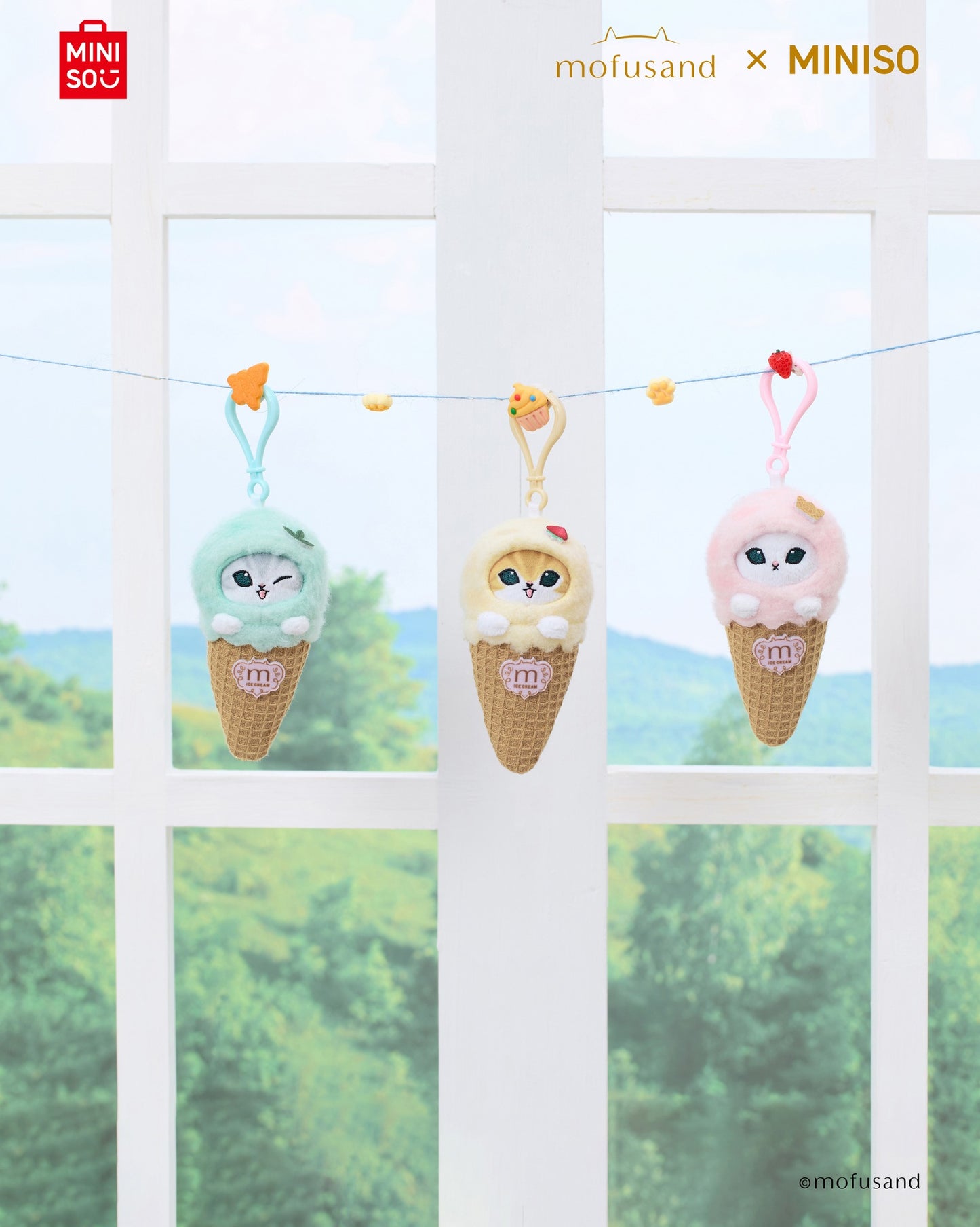 Miniso X Mofusand Ice Cream Series | Mofusand Cat in Ice Cream Cone Plush Doll Keychain - Kawaii items Room Decoration Doll