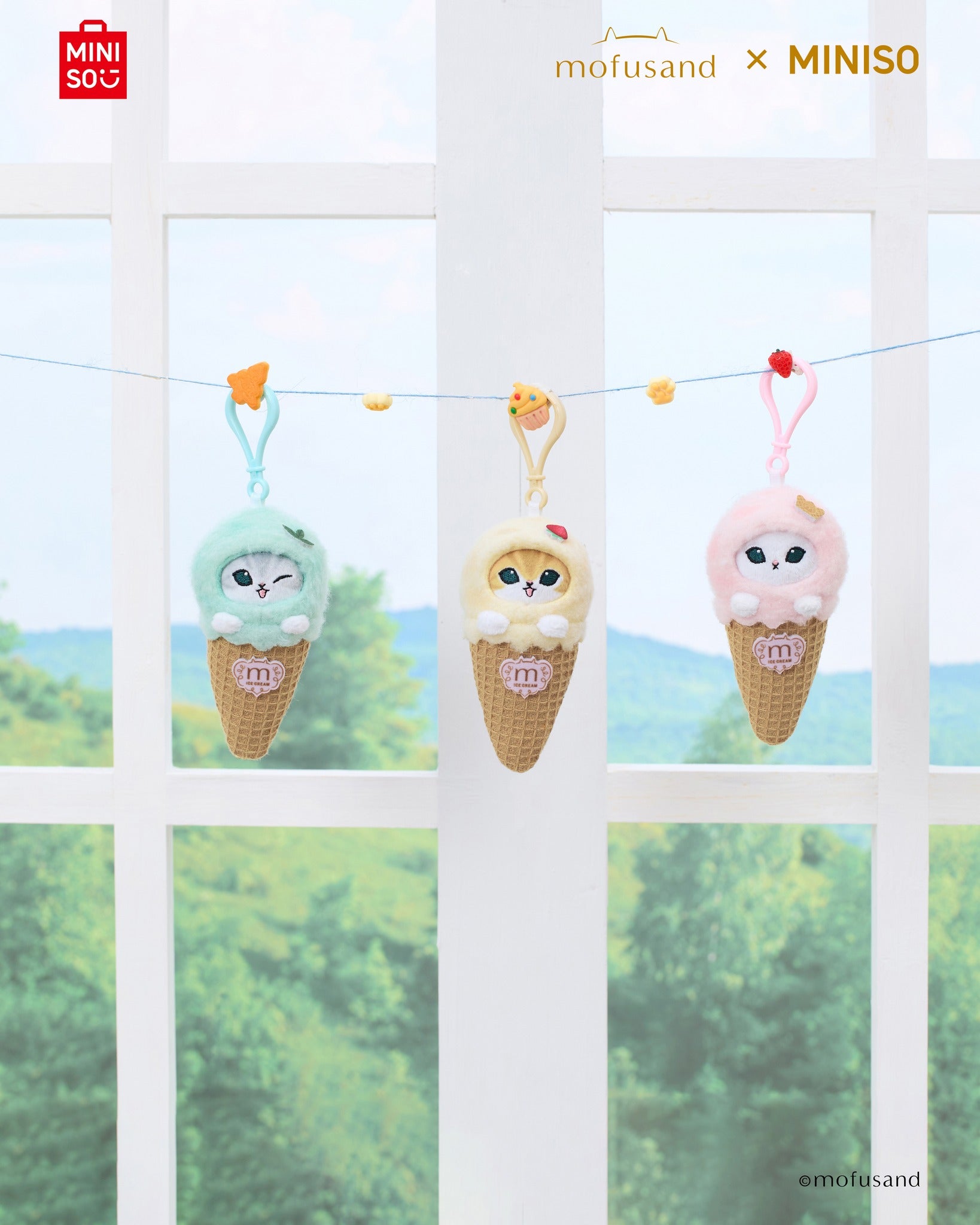 Miniso X Mofusand Ice Cream Series | Mofusand Cat in Ice Cream Cone Plush Doll Keychain - Kawaii items Room Decoration Doll