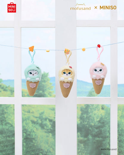 Miniso X Mofusand Ice Cream Series | Mofusand Cat in Ice Cream Cone Plush Doll Keychain - Kawaii items Room Decoration Doll