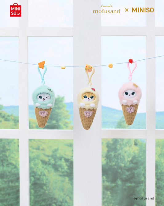 Miniso X Mofusand Ice Cream Series | Mofusand Cat in Ice Cream Cone Plush Doll Keychain - Kawaii items Room Decoration Doll