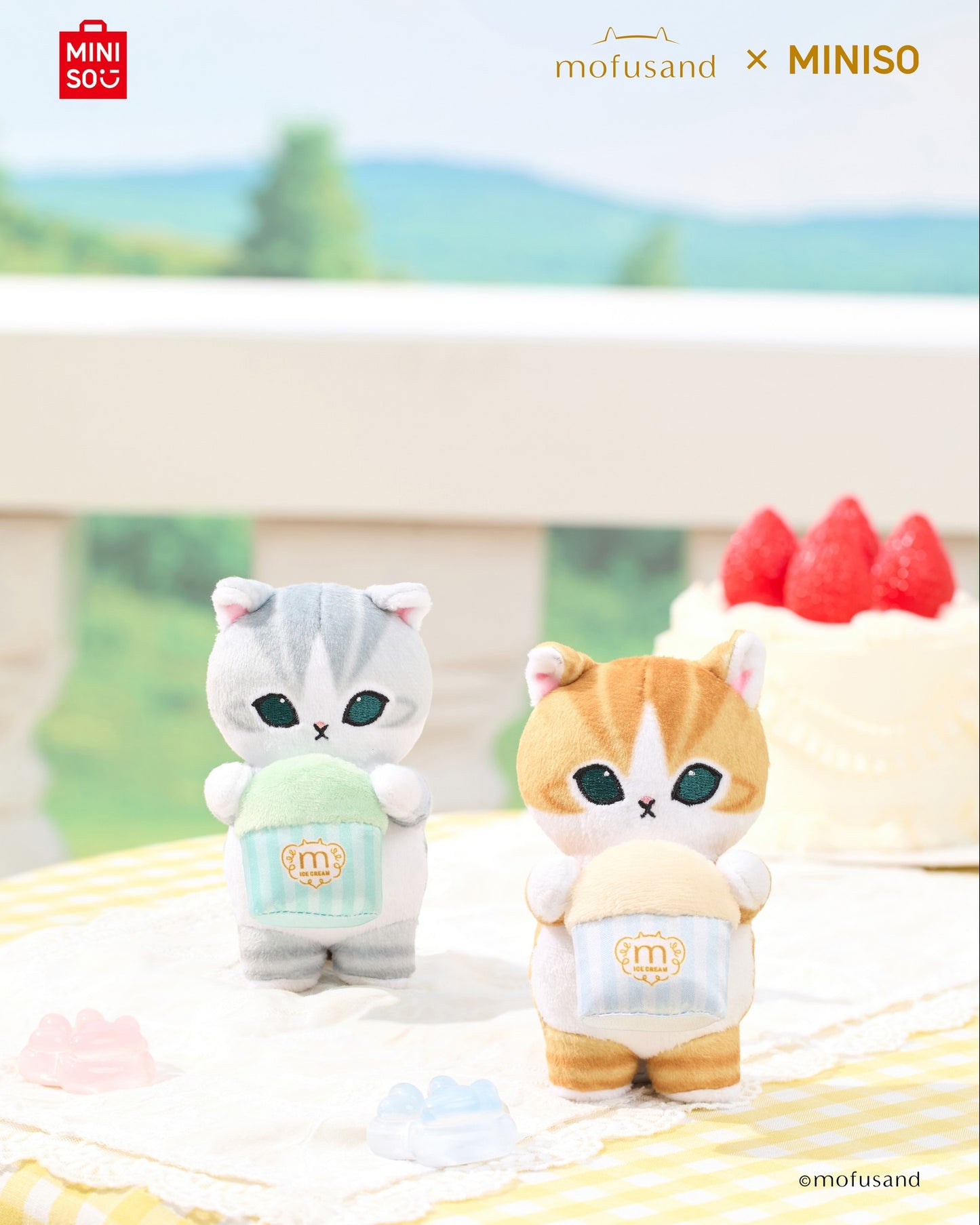 Miniso X Mofusand Ice Cream Series | Mofusand Cat in Ice Cream Cup Costume Cute Plush Doll Screen Cleaner Keychain - Kawaii items Room Decoration Doll