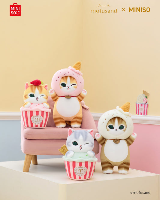 Miniso X Mofusand Ice Cream Series | Mofusand Cat in Ice Cream Cone and Cup Costume Cute Plush Doll - Kawaii items Room Decoration Doll