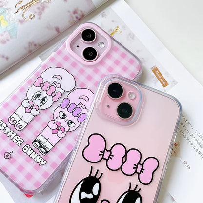 Korean Cartoon Fashion Esther Bunny | Big Face & Twin Sisters - iPhone Case 13 14 15 Pro Promax