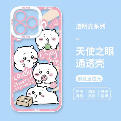 Japanese Cartoon Chiikawa Happy Enjoy Day Version | Chiikawa Hachiware Usagi Momonga Kurimanju - iPhone Case PLUS SE2 XS XR X 11 12 13 14 15 16 16e 17 17e Pro Promax 12mini 13mini