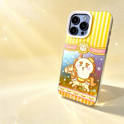 Japanese Cartoon ChiiKawa Go Round Laser Case | Merry Go Round with Momonga Kurimanju Rakko Shisa Crab - iPhone Case 11 12 13 14 15 16 16e 17 17e Pro Promax