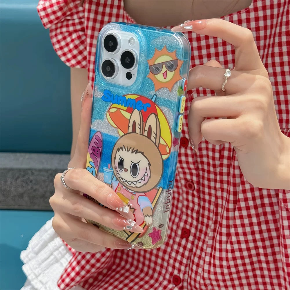 Cute Cartoon Labubu Vacations with friends | Summer Camping Tycoco  - iPhone Case 13 14 15 16 Pro Promax