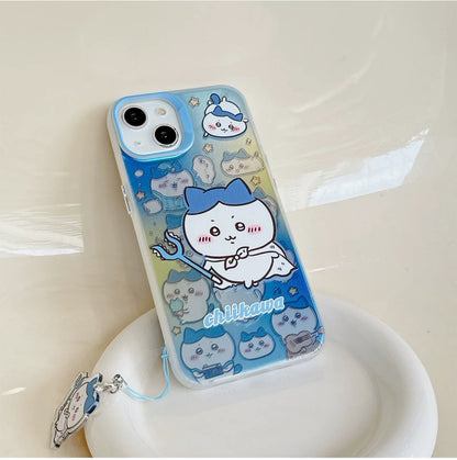 Japanese Cartoon iPhone Case with Strap | Laser ChiiKawa Hachiware Usagi Momonga - iPhone CasePhone Case  7 8 PLUS SE2 XS XR X 11 12 13 14 15 Pro Promax 12mini 13mini