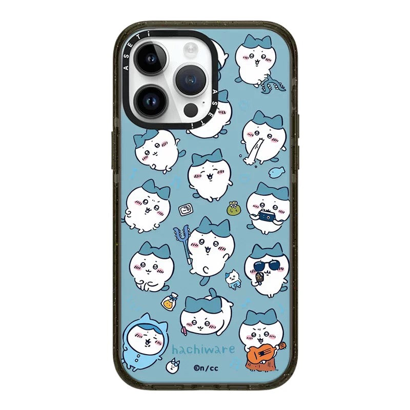 Japanese Cartoon ChiiKawa Clear with Transparent Black Frame Phone Case | Full Screen Fun Emo Colour & Clear ChiiKawa Hachiware Usagi - iPhone Case 12 13 14 15 16 17 Pro Promax