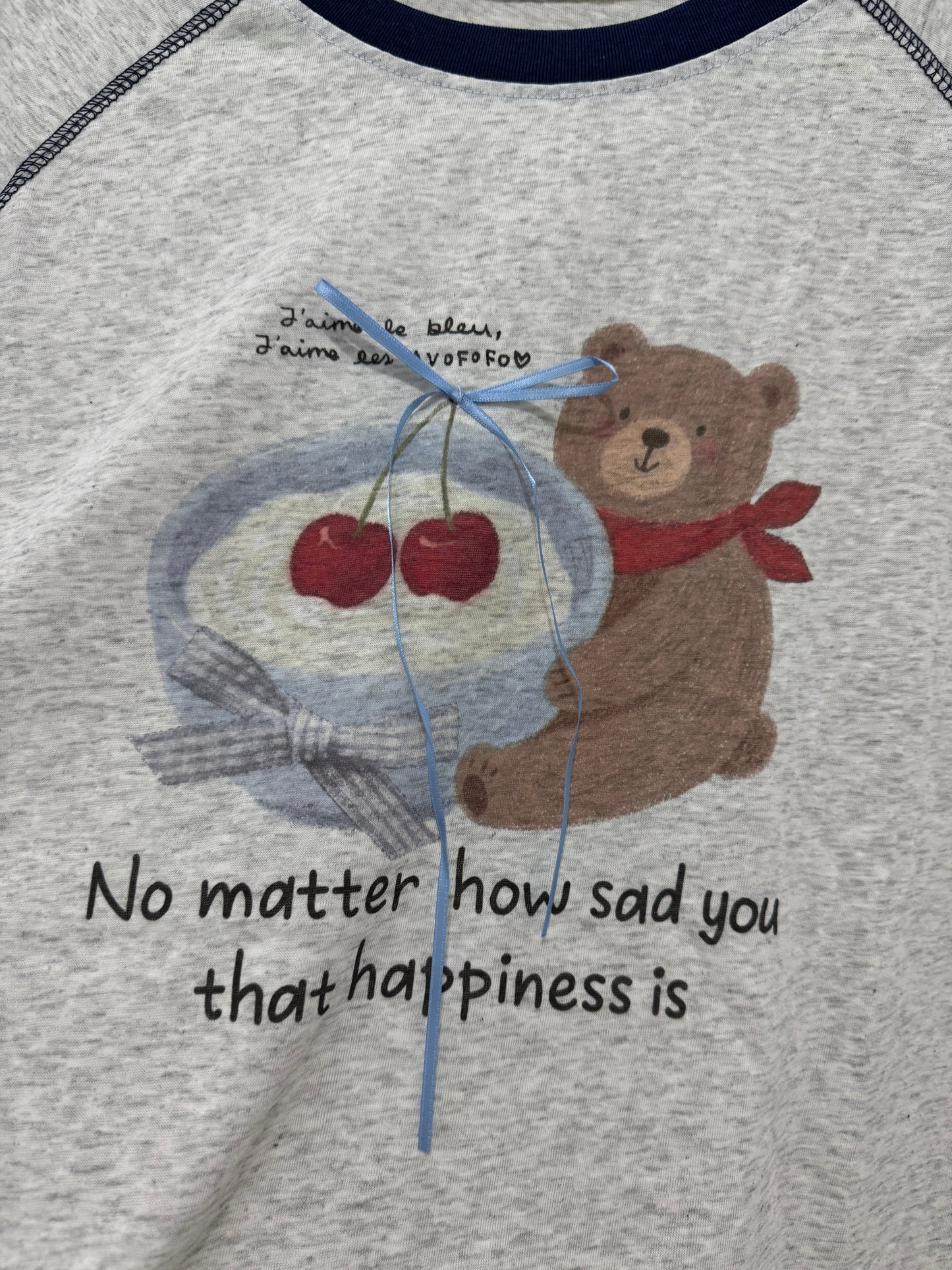 Korean Fashion Cute Animals Style T-Shirt Series | Yogurt Bear with Blue Line - Kawaii Fashion Items