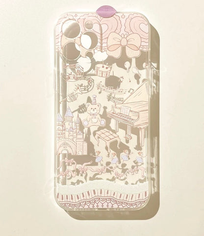 Teddy Bear with Piano iPhone case Kawaii Lovely Cute Lolita iPhone 6 7 8 PLUS SE2 XS XR X 11 12 13 14 15 Pro Promax 12mini 13mini