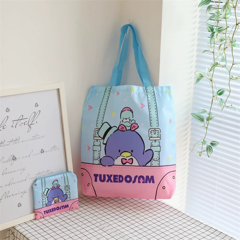 Japanese Cartoon Luggage Style Fold Up Tote Bag | Marron Cream Pochacco Keroppi Hangyodon Bad Badtz Maru Tuxedosam - Kawaii Little Bag
