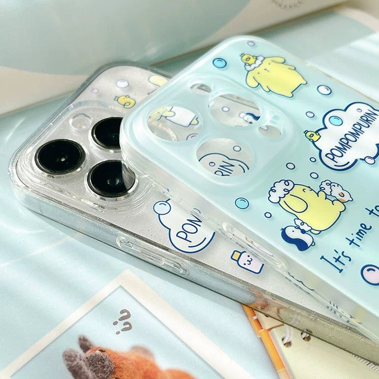 Japanese Cartoon Pompompurin Bathing Matt Blue iPhone Case 15 Pro Promax