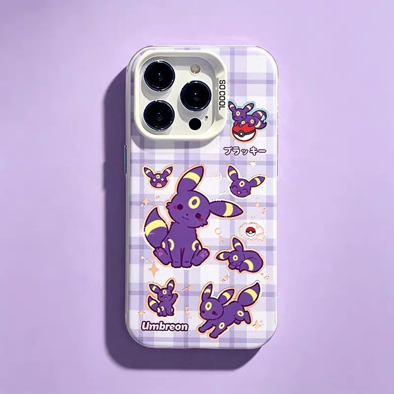 Japanese Cartoon Pokemon Matt & Silver Case Eevee Evolution Cute Emo Version | Eevee Vaporeon Jolteon Espeon Umbreon Leafeon Glaceon Sylveon 8 Styles - Phone Case Samsung Galaxy S26 S25 S24 S23 S22 S21 FE Ultra Edge