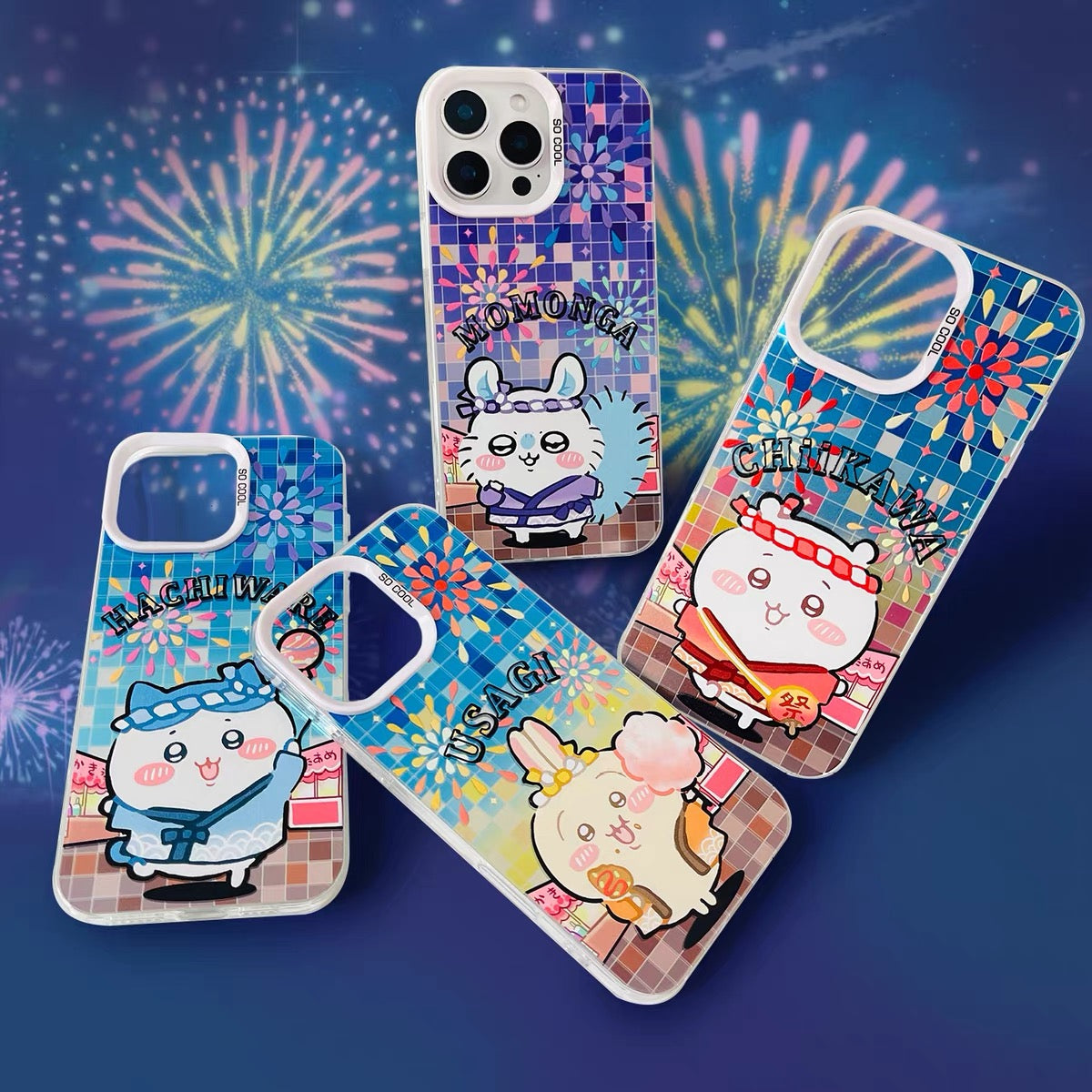 Japanese Cartoon ChiiKawa Summer Festival Laser Case | ChiiKawa Hachiware Usagi Momonga - iPhone Case 11 12 13 14 15 16 16e 17 17e Pro Promax