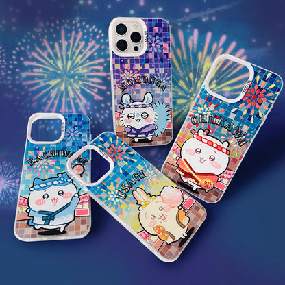 Japanese Cartoon ChiiKawa Summer Festival Laser Case | ChiiKawa Hachiware Usagi Momonga - iPhone Case 11 12 13 14 15 16 16e 17 17e Pro Promax